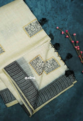 Design 5- Halfwhite Haasini - Bamboo cotton silk with warli embroidery
